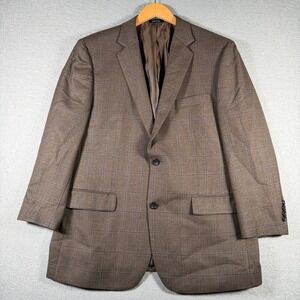 Joseph & Feiss Gold Men 44R Brown Windowpane 100% Wool Classic Fit Blazer Jacket
